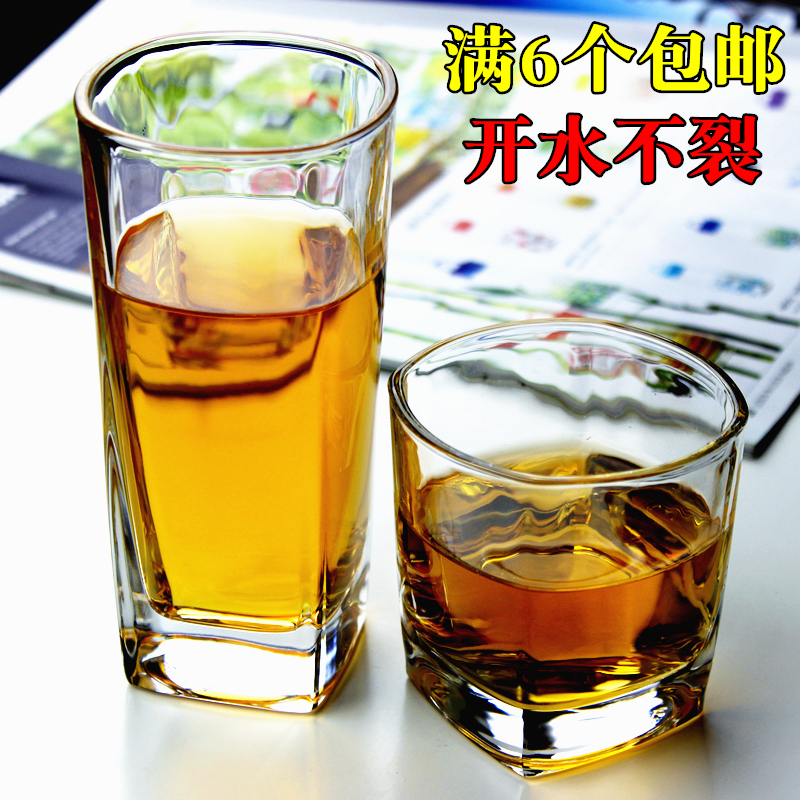 加厚耐热玻璃杯家用透明时尚威士忌杯 啤酒杯茶杯家用杯子四方杯