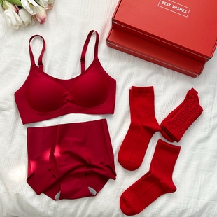袜子套装 米图鸿运本命年礼物文胸内衣内裤 女文胸 新年红色礼盒