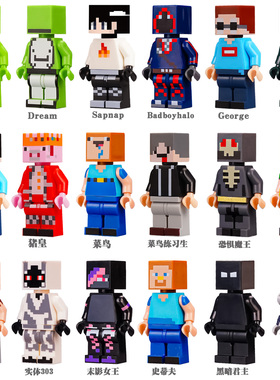 2025新品我的世界积木人仔Dream猪灵HIM人偶武器儿童拼装玩具公仔