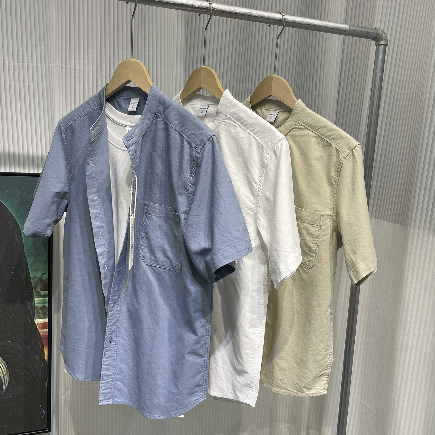 日系复古文艺圆领立领纯棉衬衫