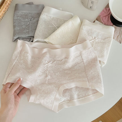 法式蕾丝纯棉内裤女中腰亲肤软糯无痕包臀全棉7A抑菌裆女士三角裤