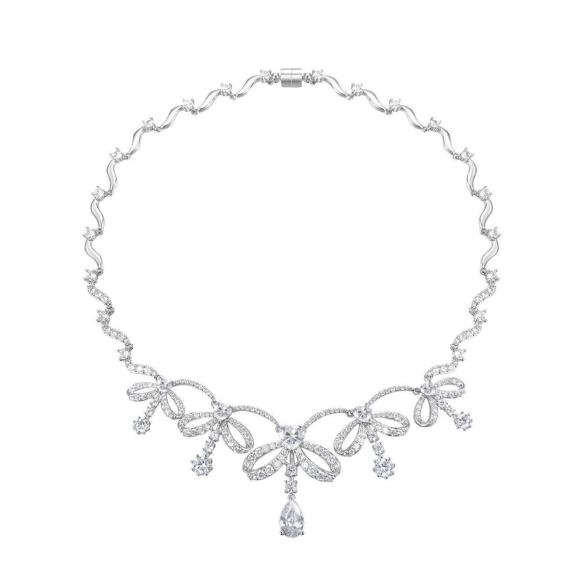 新款设计师款复古重工蝴蝶结水滴choke轻奢易搭配奢闪钻925银耳环