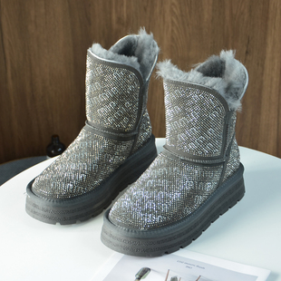 2025新款 皮毛一体鞋 冬季 加绒加厚纯羊毛棉鞋 子 时尚 中筒雪地靴女款