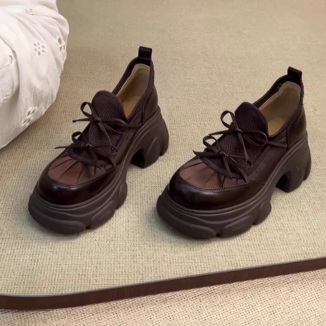 羊皮版~小个子增高一脚蹬懒人单鞋女简约时尚舒适厚底粗跟休闲鞋