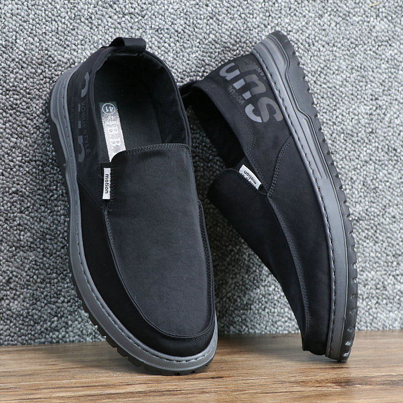 一步赢帆布鞋韩版潮男简约软底一脚蹬休闲透气开车青年布鞋春夏季