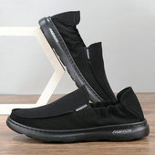 男透气 男纯黑色休闲一脚蹬低帮轻底运动布鞋 一步赢2023新款 帆布鞋