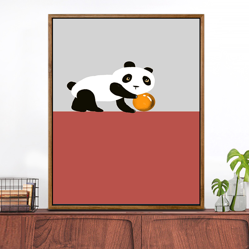 画画diy填色手工水彩画儿童简单绘画卡通熊猫涂鸦画客厅装饰挂画