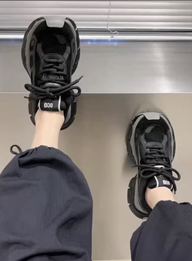 欧洲站运动鞋2025春季新款时尚真皮厚底跑步百搭休闲老爹鞋女