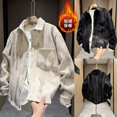 潮牌雪尼尔翻领冬季加绒衬衫外套