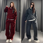 冬季新款时尚百搭纹理感千鸟格立领套装男5粒扣卫衣休闲裤两件套