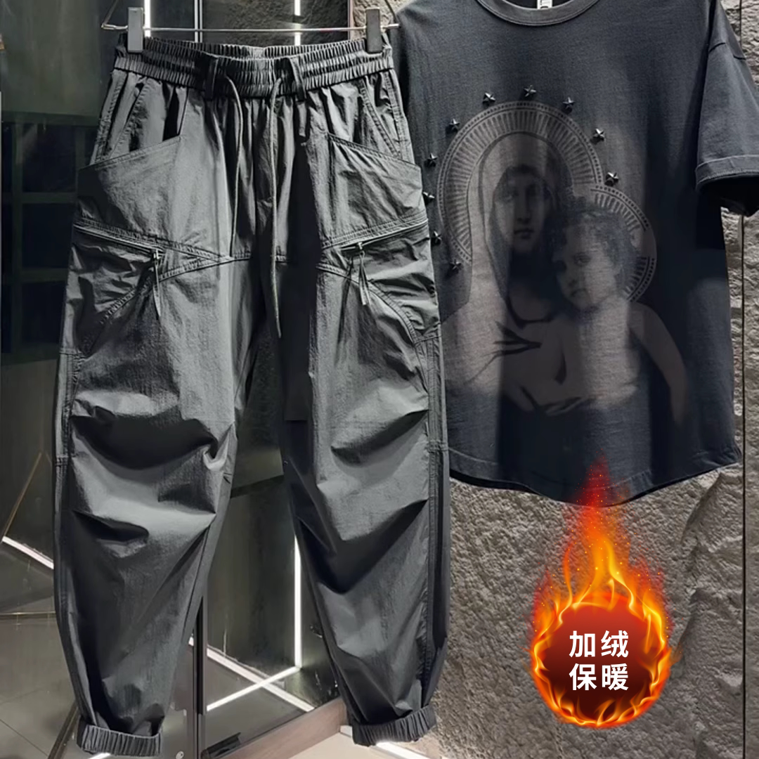 韩版秋季束脚裤轻奢小众设计长裤秋冬加绒潮流时尚休闲裤男款百搭