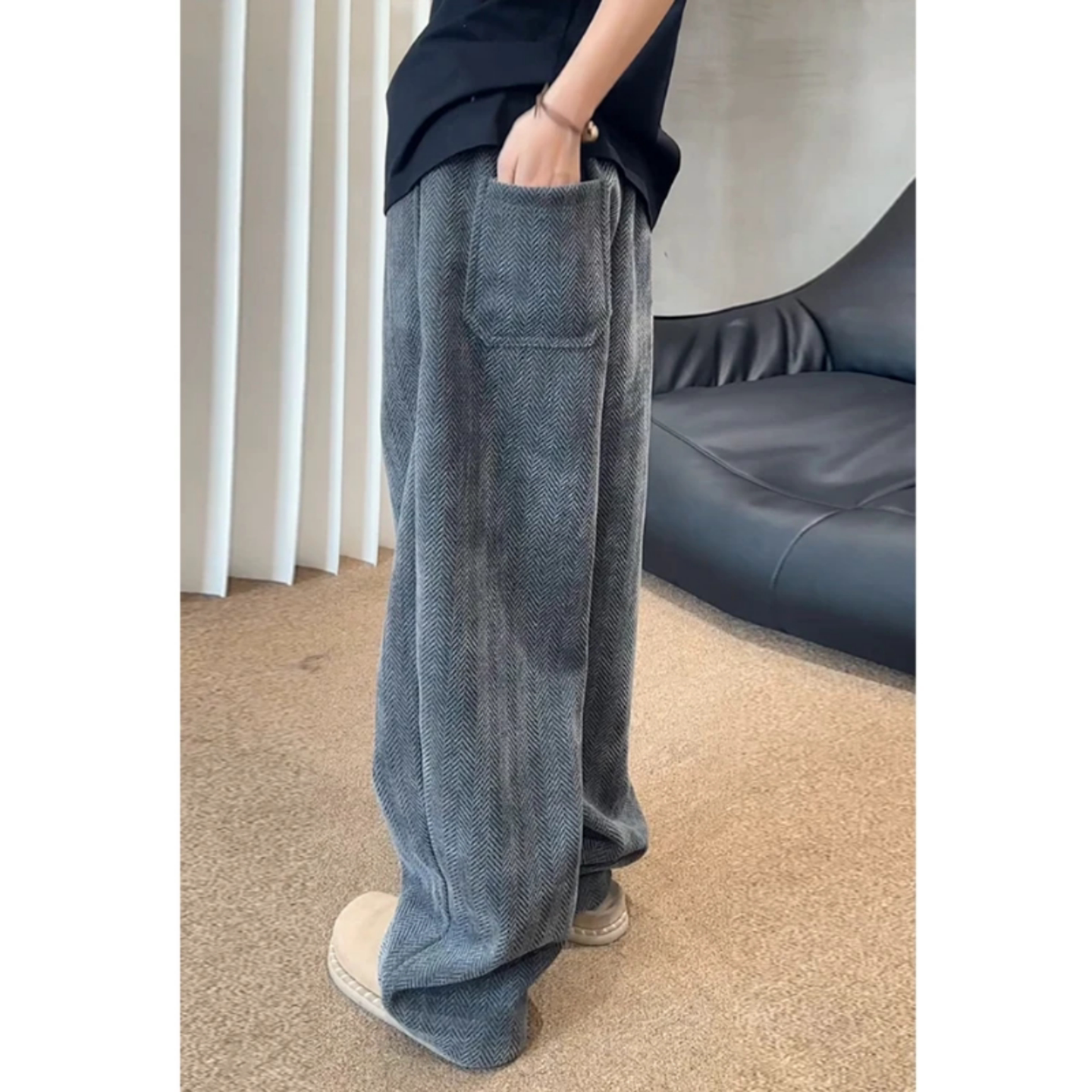 秋季美式休闲裤男斑马纹肌理直筒裤舒适百搭阔腿裤卫裤男女弯刀裤