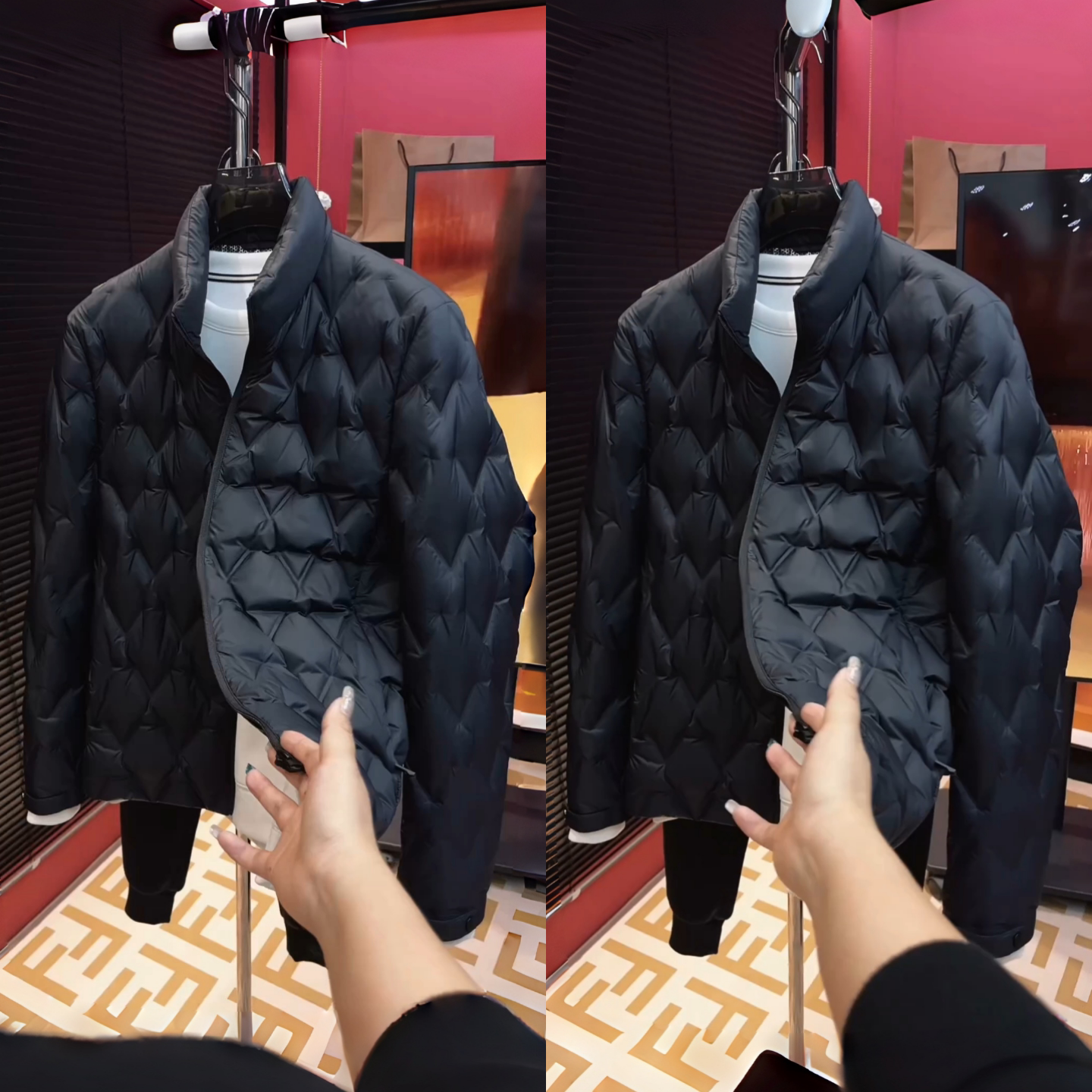 商务休闲风冬季男士立领菱形格加厚棉服外套百搭轻奢保暖棉袄夹克