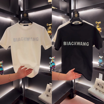 BLACKWANG字母烫钻圆领短袖T恤男春季上新休闲百搭潮流简约高品质