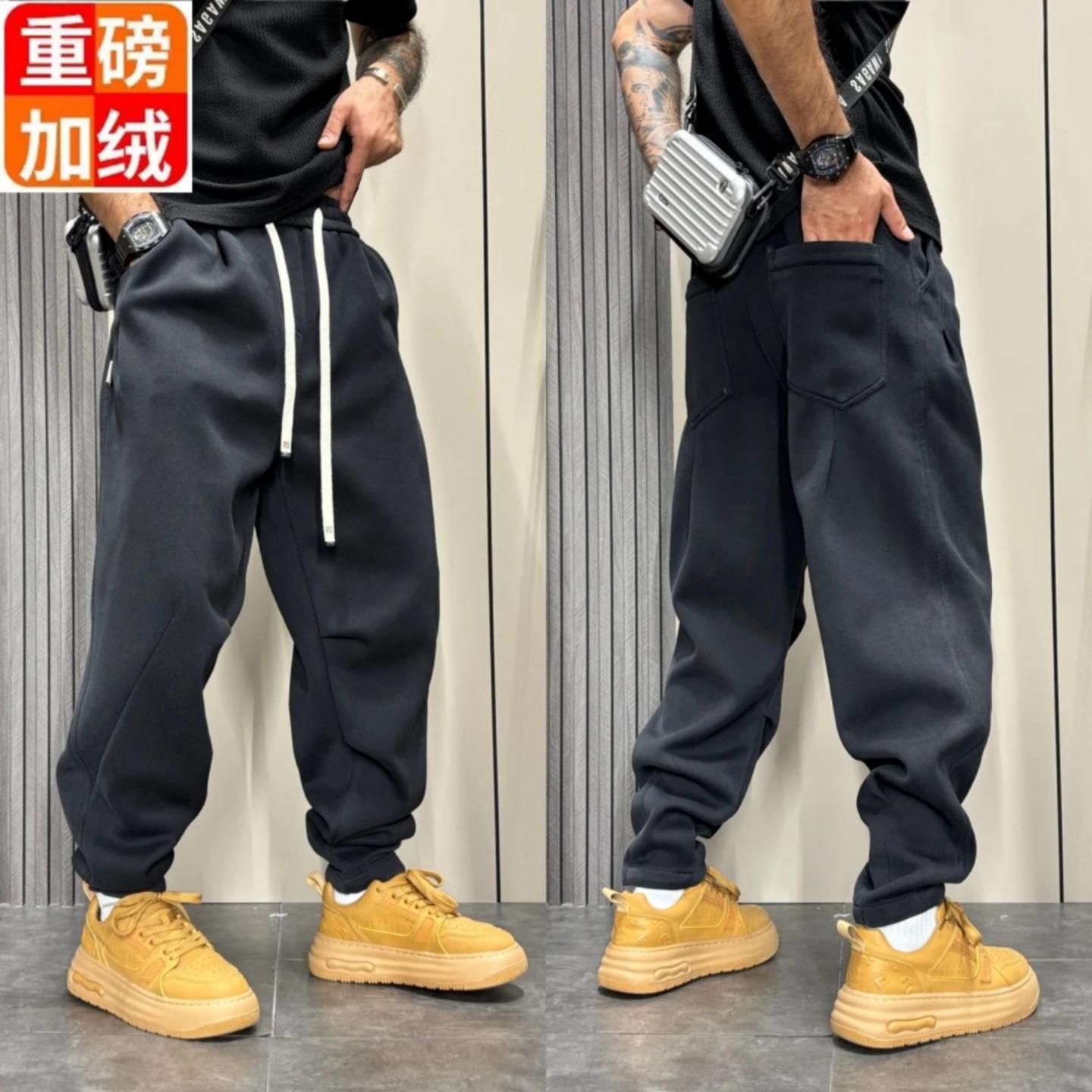 2025冬季新款美式高街休闲裤男士大码百搭运动卫裤痞帅直筒弯刀裤