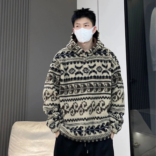 摇粒绒加绒保暖连帽卫衣外套慵懒情侣装 费尔岛风冬季 男女同款