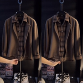 直播间同款 外套男 设计时尚 复古港风百搭秋季 假两件拼接老钱风衬衫