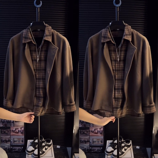直播间同款复古港风百搭秋季假两件拼接老钱风衬衫设计时尚外套男