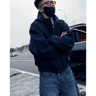 春季新款双拉链连帽卫衣外套男女