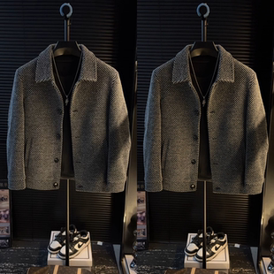 千鸟格翻领夹克男翻领休闲外套冬季 加厚boxy短箱夹克上衣潮牌 新款