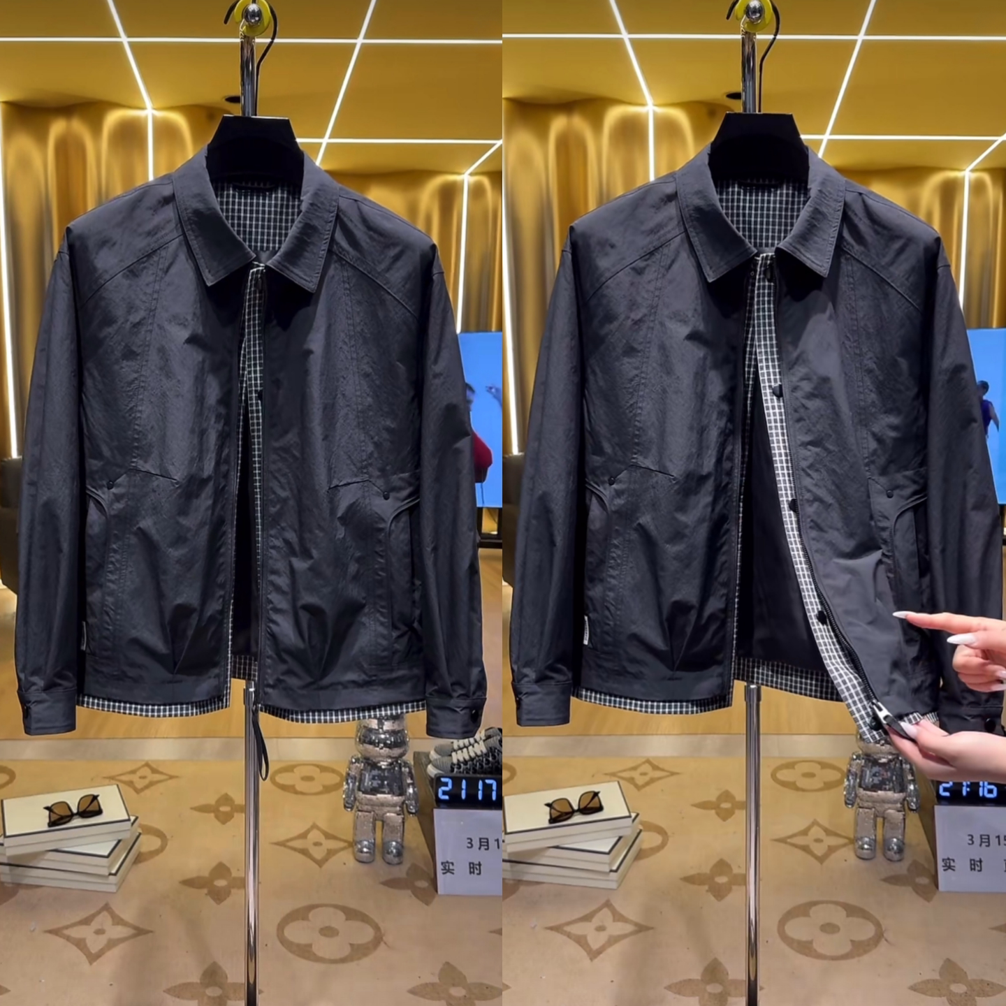 拼接格子假两件休闲夹克春季爆款男士时尚休闲轻奢高级感翻领外套