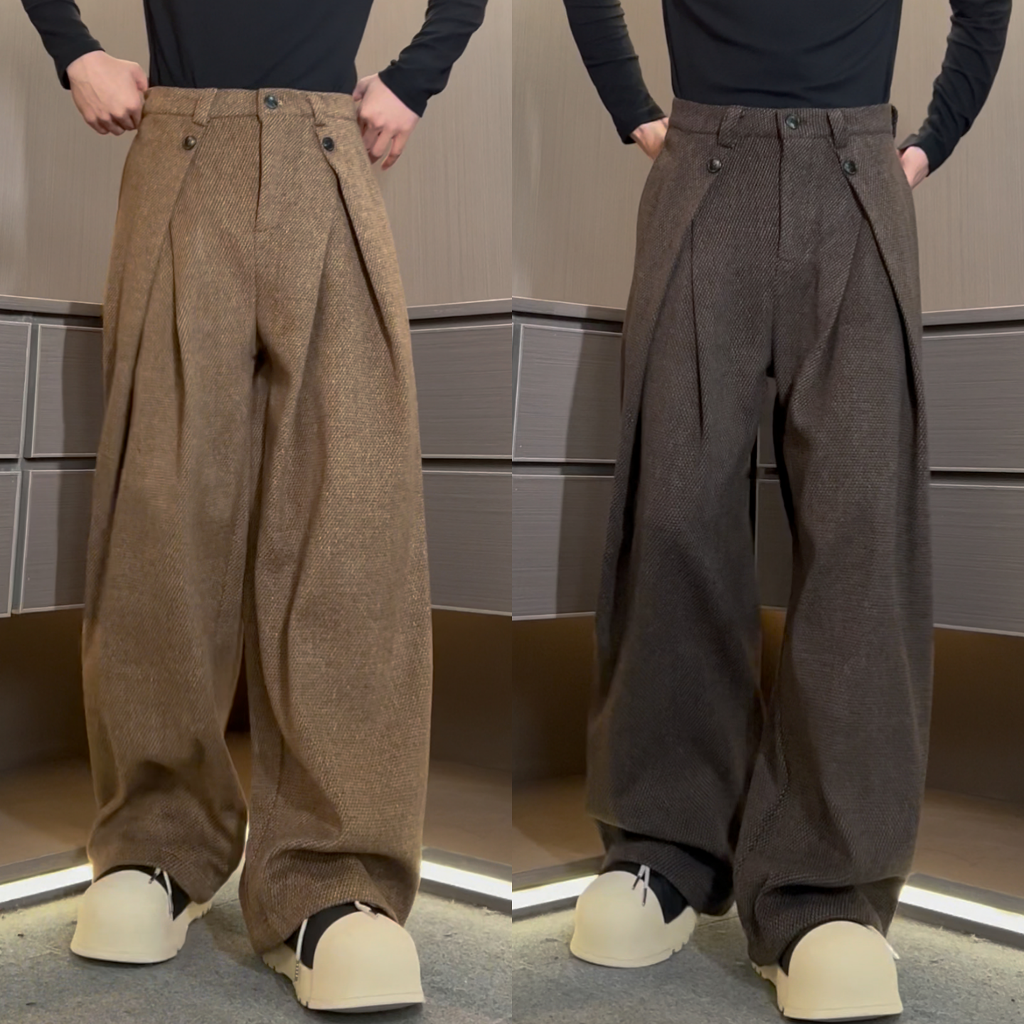 冬季厚款老钱风立体褶皱休闲裤