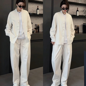 欧货早秋男士休闲纯色套装时尚百搭长袖卫衣宽松外套男女高街纯色