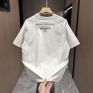 半袖 早秋新品 圆领宽松拼接字母设计轻奢高品质情侣款 短袖 体恤 男士