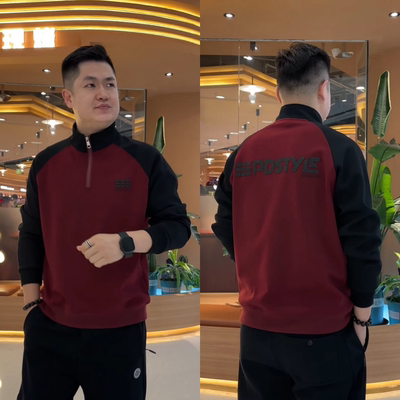 冬季男加绒立领半拉链撞色卫衣