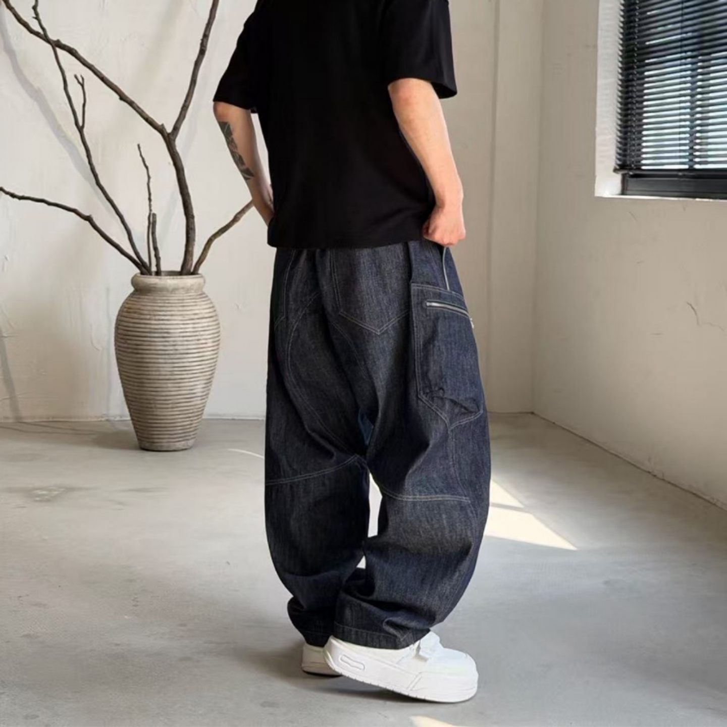 男士复古水洗百搭阔腿休闲弯刀