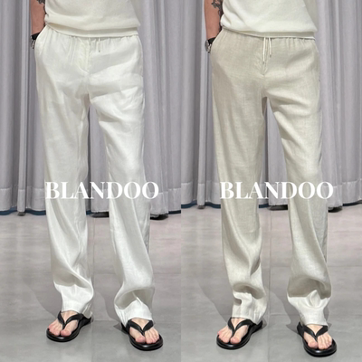 早秋薄款简约舒适透气亚麻休闲裤