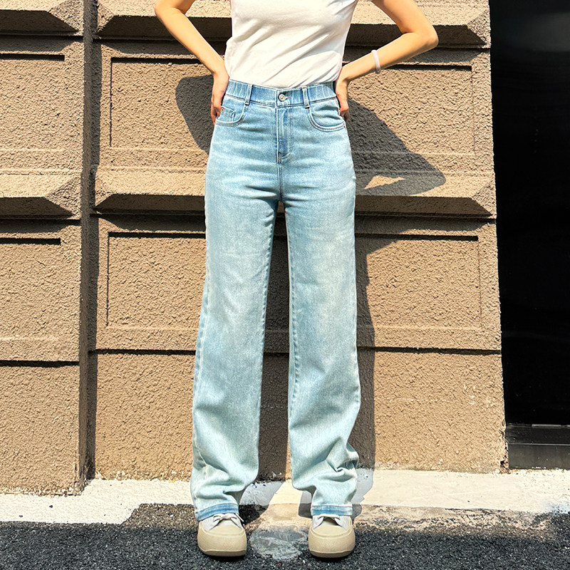 香依雅园 2025夏季新款200斤大码磨白做旧微弹牛仔直筒裤女56161