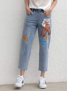 直筒牛仔裤女韩版宽松香依雅园百搭九分裤小个子高腰休闲裤06008