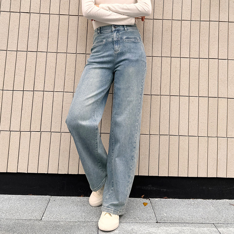 春夏香依雅园直筒裤牛仔高腰
