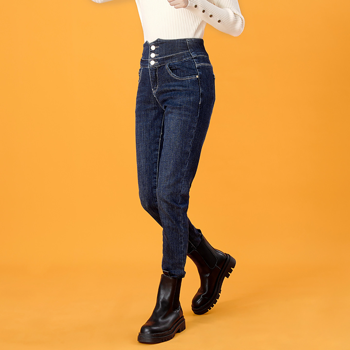 香依雅园 2025冬季新款200斤大码休闲宽松保暖牛仔铅笔裤69032-1