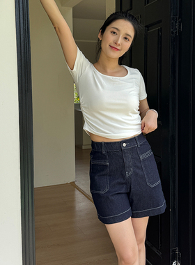 香依雅园 2025夏季新款200斤大码薄款高腰松紧牛仔短裤56120