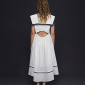 海军风连衣裙法式 咖沫原创海德学院小众夏季 减龄衬衫 显瘦长裙女