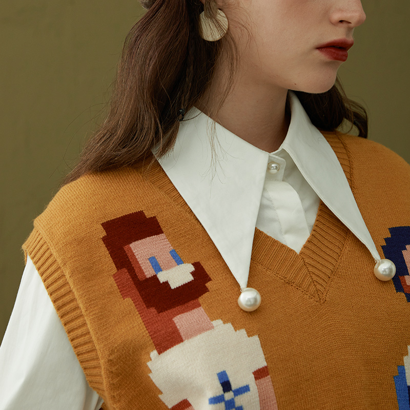 长袖白色衬衫咖沫珍珠原创设计