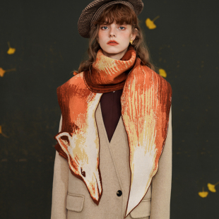 咖沫原创围巾女冬季红披肩复古漂亮围脖针织保暖披巾设计师