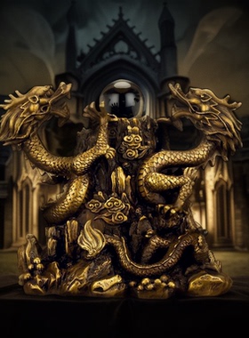 铜双龙戏珠摆件二龙戏珠铜双龙