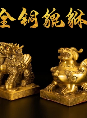 纯铜貔貅摆件公母一对客厅铸造