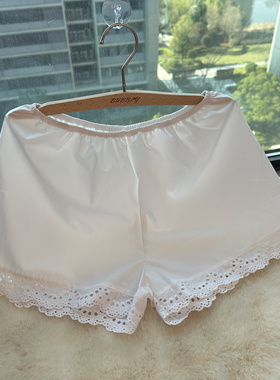 2025新款纯棉绣花边安全裤女士防走光打底裤薄款不透白色