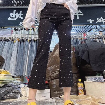 高弹重工后拉链波点面膜裤烟管裤