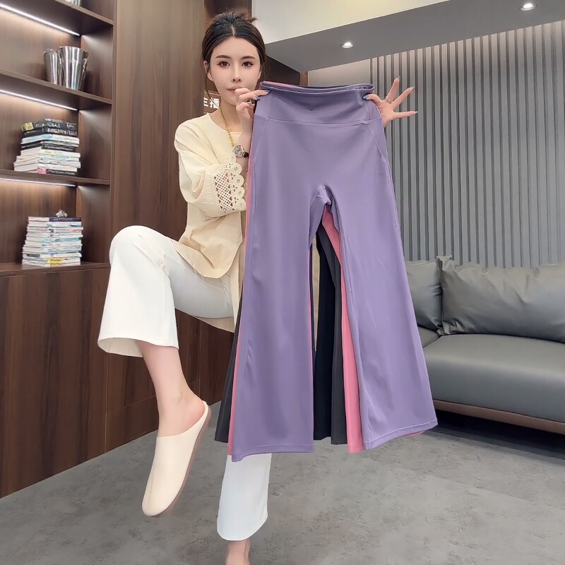 欧货2026夏季新款高腰弹力显瘦八分微喇裤女外穿面膜瑜珈裤打底裤