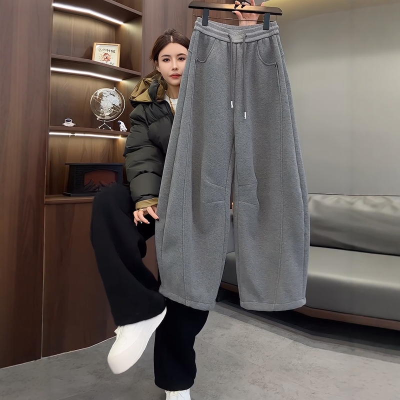 欧洲站新款加厚奥粒绒弯刀裤卫裤