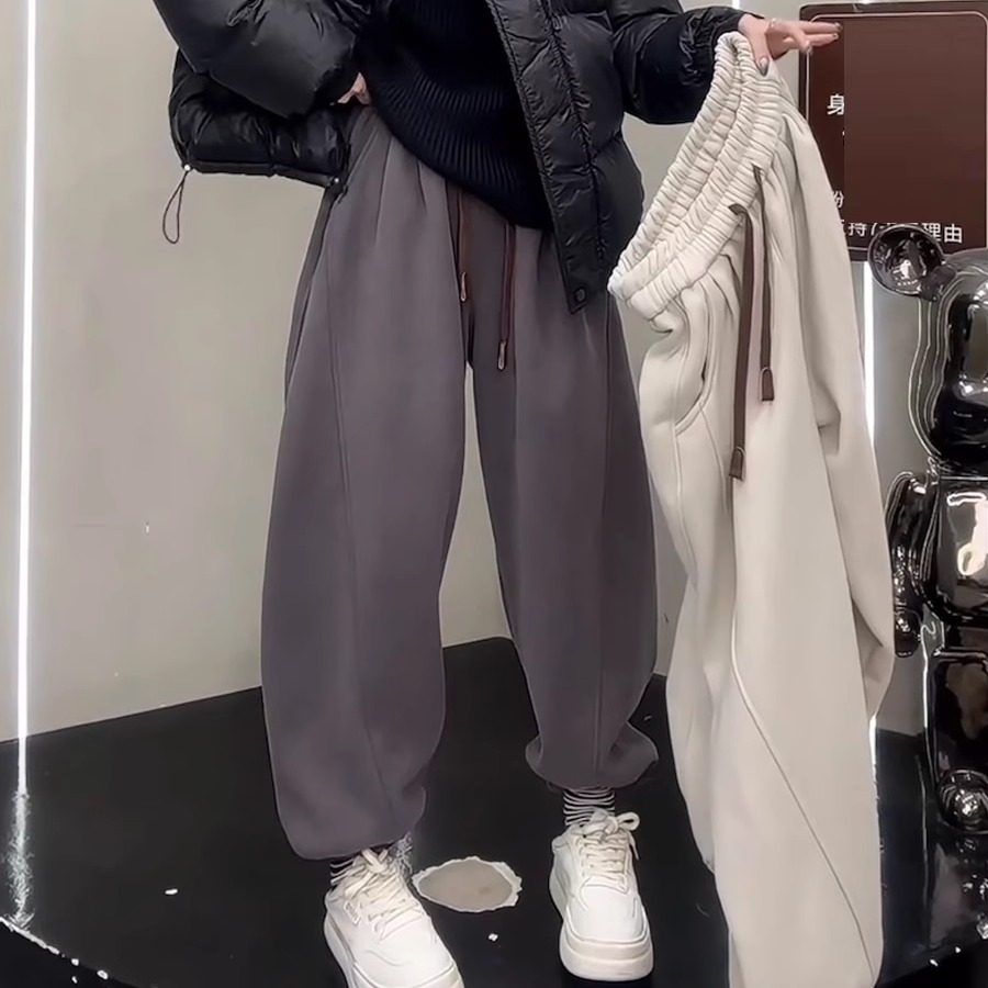 欧货大码2024秋冬新款加绒卫裤宽松哈伦裤休闲百搭抽绳束脚灯笼裤,女装/女士精品,卫裤,淘宝优惠券,粉丝福利购,淘宝优惠卷