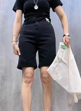 欧货2025新款黑色弹力五分裤女夏薄款外穿骑行裤高腰显瘦直筒短裤