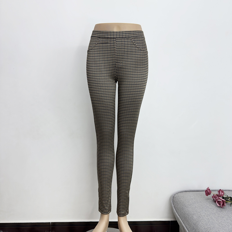 红色格子薄绒亲肤小脚打底裤春秋款紧身鲨鱼裤瘦腿裤千鸟格铅笔裤