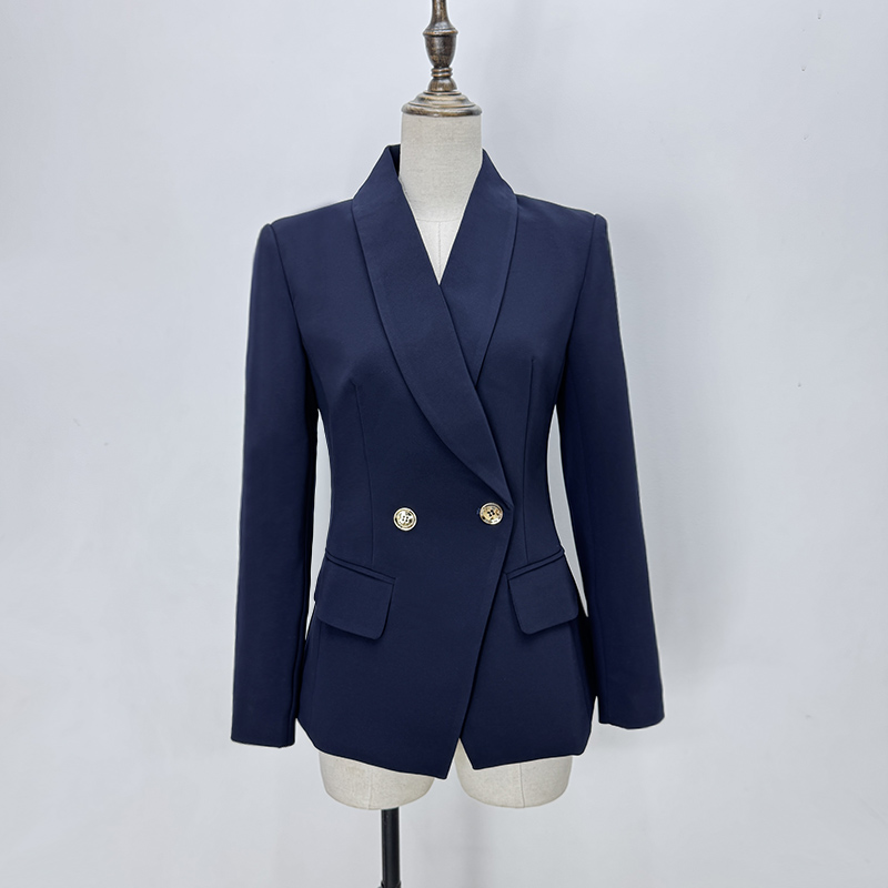 春秋款深蓝色西装外套时尚设计感修身休闲长袖西服女品牌折扣清仓