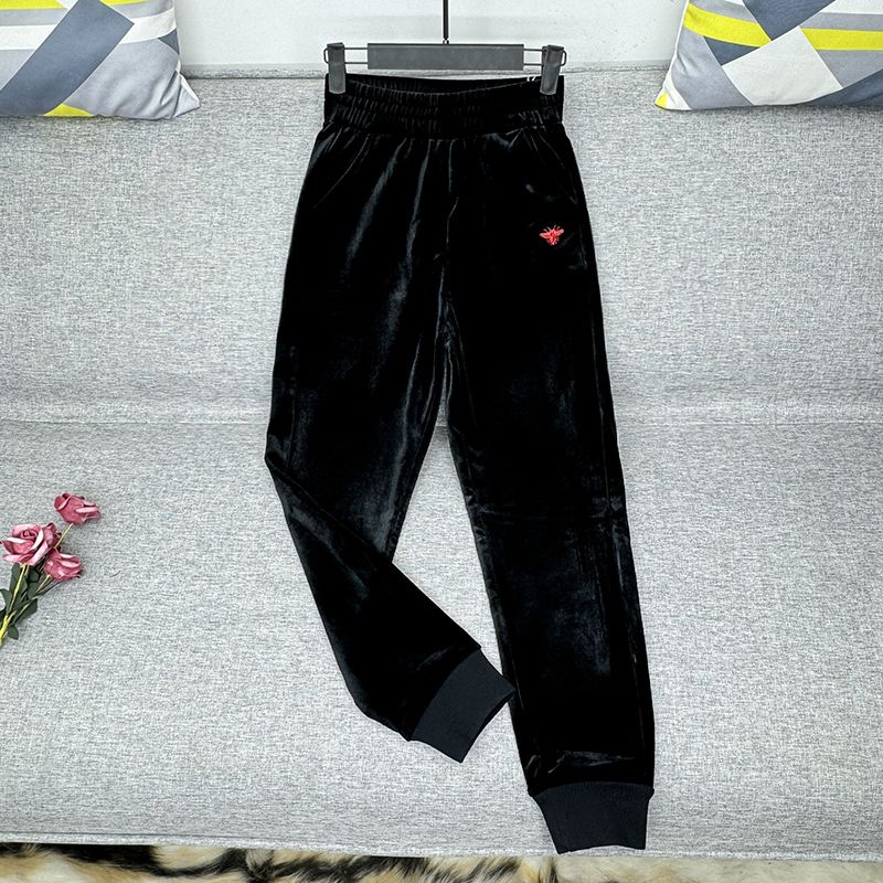 黑色金丝绒休闲裤小个子橡筋腰